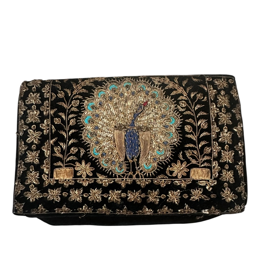 Black Silk Blazer Beaded Wristlet Wallet Clutch